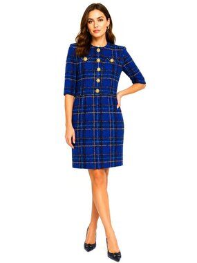 Vintage Santa Fe Blue Plaid Tweed Dress